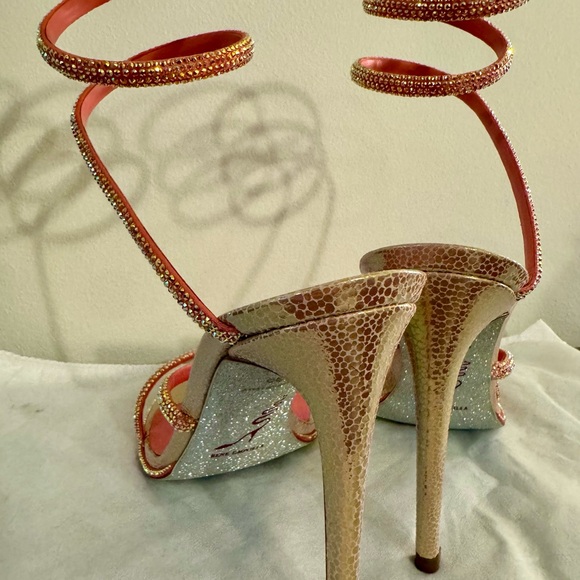 Rene Caovilla Pink and Gold Spiral Heels - Picture 6 of 8